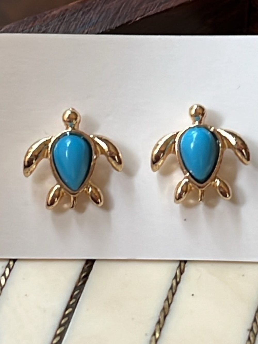 Turquoise and Gold Turtle Stud Earrings
